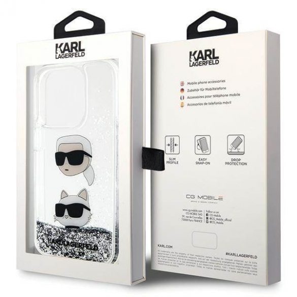 Husă originală KARL LAGERFELD KLHCP14LLDHKCNS pentru iPhone 14 Pro (Liquid Glitter KC / alb)