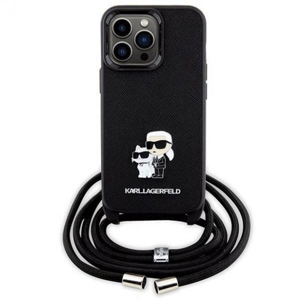 Husă originală KARL LAGERFELD KLHCP13LSAKCPSK pentru iPhone 13 Pro (Saffiano KC Metal PIN Crossbody / negru)