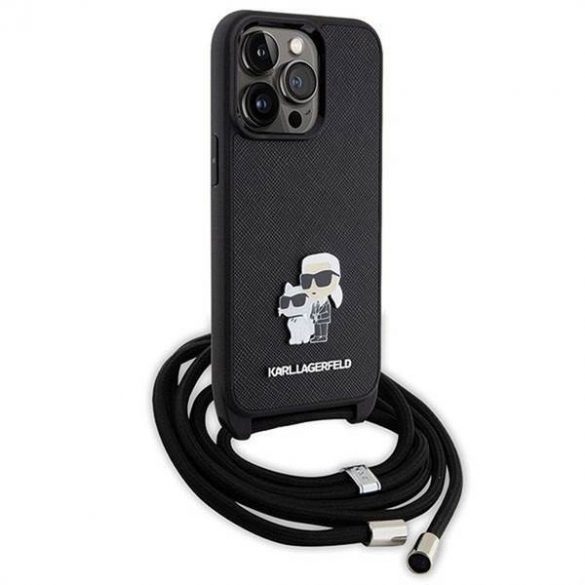 Husă originală KARL LAGERFELD KLHCP13LSAKCPSK pentru iPhone 13 Pro (Saffiano KC Metal PIN Crossbody / negru)