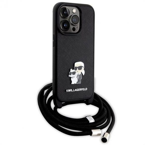 Husă originală KARL LAGERFELD KLHCP14LSAKCPSK pentru iPhone 14 Pro (Saffiano KC Metal PIN Crossbody / negru)