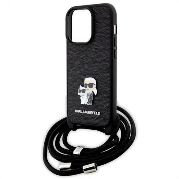 Husă originală KARL LAGERFELD KLHCP14LSAKCPSK pentru iPhone 14 Pro (Saffiano KC Metal PIN Crossbody / negru)