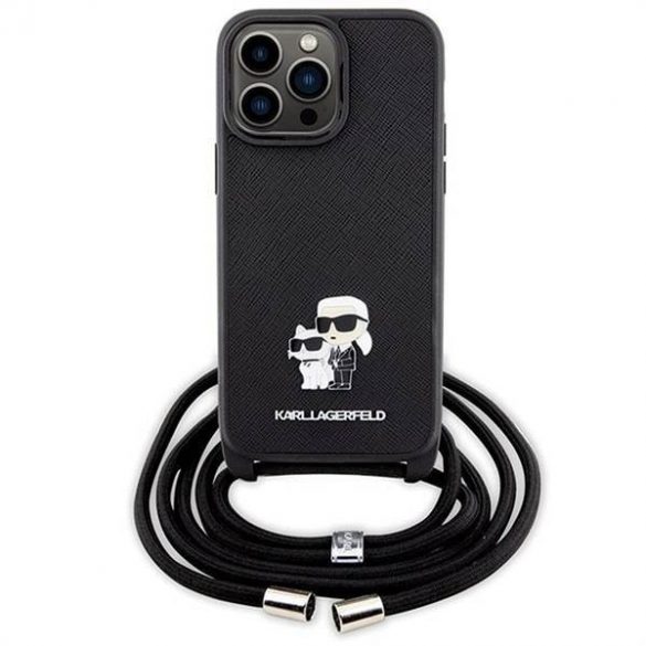 Husă originală KARL LAGERFELD KLHCP14XSAKCPSK pentru iPhone 14 Pro Max (Saffiano KC Metal PIN Crossbody / negru)