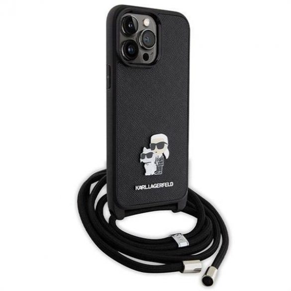 Husă originală KARL LAGERFELD KLHCP14XSAKCPSK pentru iPhone 14 Pro Max (Saffiano KC Metal PIN Crossbody / negru)