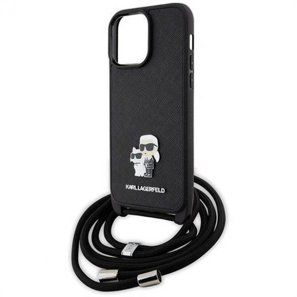 Husă originală KARL LAGERFELD KLHCP14XSAKCPSK pentru iPhone 14 Pro Max (Saffiano KC Metal PIN Crossbody / negru)