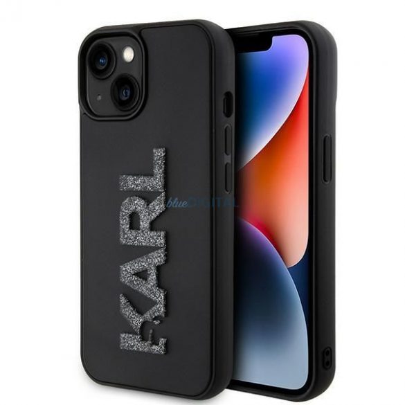 Husă originală KARL LAGERFELD KLHCP15S3DMBKCK pentru iPhone 15 (logo 3D sclipici / negru)