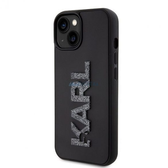 Husă originală KARL LAGERFELD KLHCP15S3DMBKCK pentru iPhone 15 (logo 3D sclipici / negru)