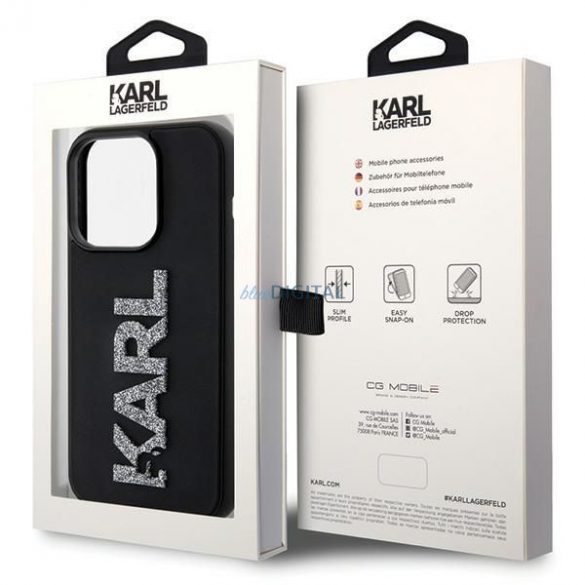 Husă originală KARL LAGERFELD KLHCP15L3DMBKCK pentru iPhone 15 PRO (logo 3D sclipici / negru)