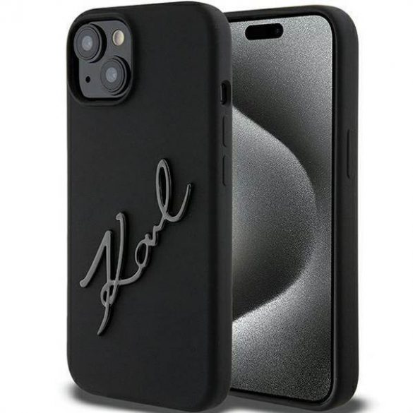 Husă originală KARL LAGERFELD KLHCP15SSKSBMCK pentru iPhone 15 (sigla Karl Script din silicon / negru)