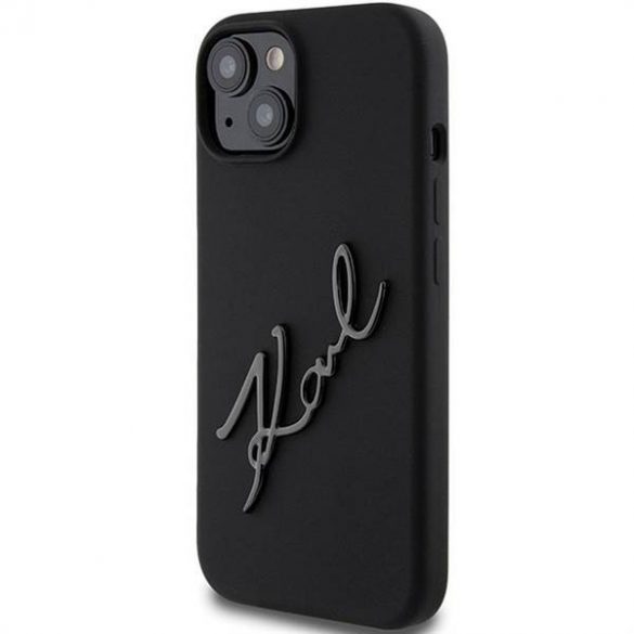 Husă originală KARL LAGERFELD KLHCP15SSKSBMCK pentru iPhone 15 (sigla Karl Script din silicon / negru)