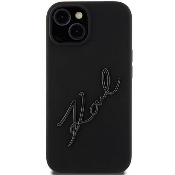 Husă originală KARL LAGERFELD KLHCP15SSKSBMCK pentru iPhone 15 (sigla Karl Script din silicon / negru)