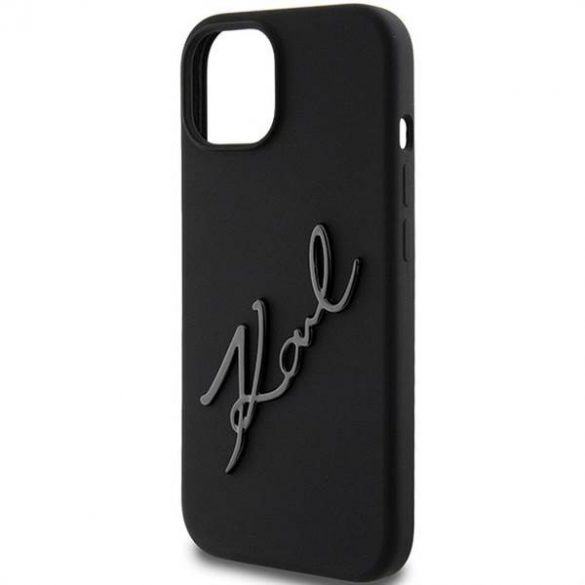 Husă originală KARL LAGERFELD KLHCP15SSKSBMCK pentru iPhone 15 (sigla Karl Script din silicon / negru)