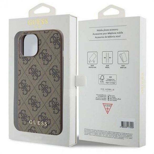 Husă originală GUESS GUHCP15SG4GFBR pentru iPhone 15 (logo metal 4G / maro)