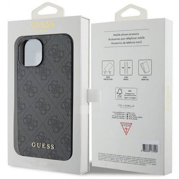 Husă originală GUESS GUHCP15SG4GFGR pentru iPhone 15 (logo metal 4G / gri)