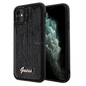 Husă originală GUESS GUHCN61PSFDGSK pentru iPhone 11 (Sequin Script Metal / negru)