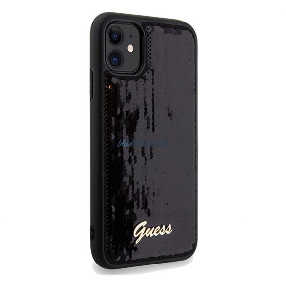 Husă originală GUESS GUHCN61PSFDGSK pentru iPhone 11 (Sequin Script Metal / negru)