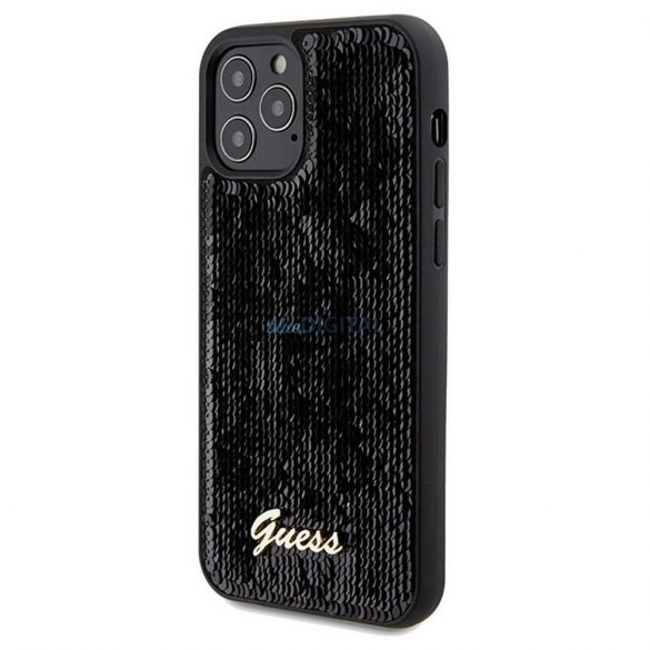 Husă originală GUESS GUHCP12MPSFDGSK pentru iPhone 12/12 Pro (Sequin Script Metal / negru)