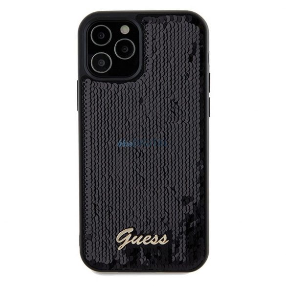 Husă originală GUESS GUHCP12MPSFDGSK pentru iPhone 12/12 Pro (Sequin Script Metal / negru)