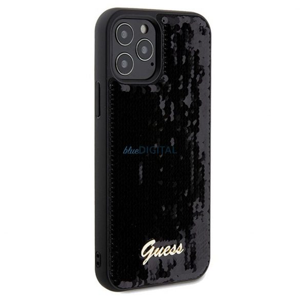 Husă originală GUESS GUHCP12MPSFDGSK pentru iPhone 12/12 Pro (Sequin Script Metal / negru)