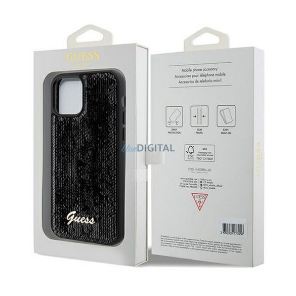 Husă originală GUESS GUHCP12MPSFDGSK pentru iPhone 12/12 Pro (Sequin Script Metal / negru)