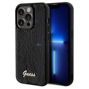 Husă originală GUESS GUHCP14LPSFDGSK pentru iPhone 14 Pro (Sequin Script Metal / negru)