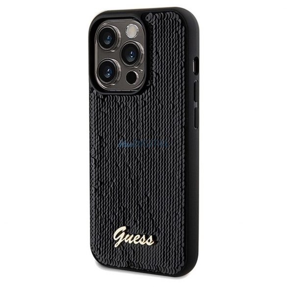 Husă originală GUESS GUHCP14LPSFDGSK pentru iPhone 14 Pro (Sequin Script Metal / negru)