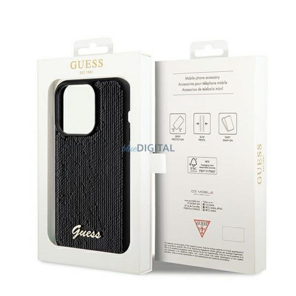 Husă originală GUESS GUHCP14LPSFDGSK pentru iPhone 14 Pro (Sequin Script Metal / negru)