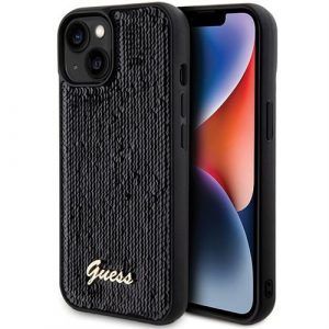 Husă GUESS pentru IPHONE 13 / 14 / 15 GUHCP15SPSFDGSK (Sequin Script Metal) neagră