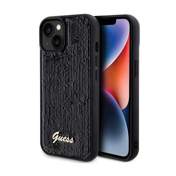 Husă GUESS pentru IPHONE 13 / 14 / 15 GUHCP15SPSFDGSK (Sequin Script Metal) neagră