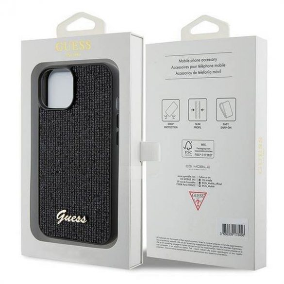 Carcasa originala GUESS GUHCP15SPMSDGSK pentru iPhone 15 (Disco Script Metal / negru)