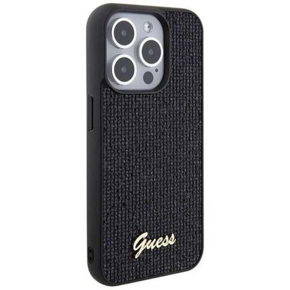 Husă originală GUESS GUHCP15LPMSDGSK pentru iPhone 15 PLUS (Disco Script Metal / negru)