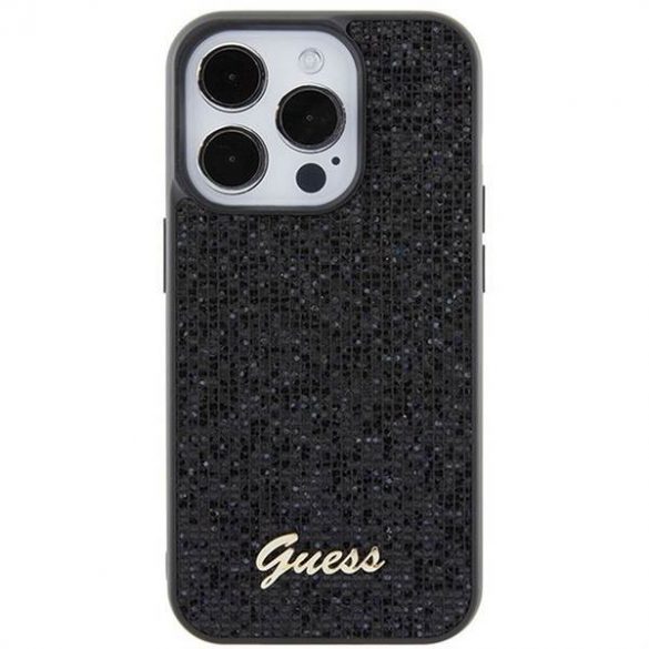 Husă originală GUESS GUHCP15LPMSDGSK pentru iPhone 15 PLUS (Disco Script Metal / negru)