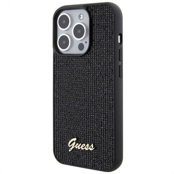 Husă originală GUESS GUHCP15LPMSDGSK pentru iPhone 15 PLUS (Disco Script Metal / negru)