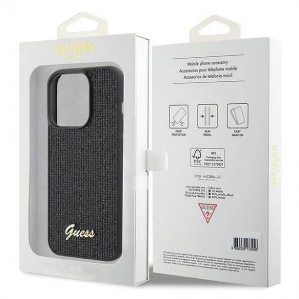 Husă originală GUESS GUHCP15LPMSDGSK pentru iPhone 15 PLUS (Disco Script Metal / negru)