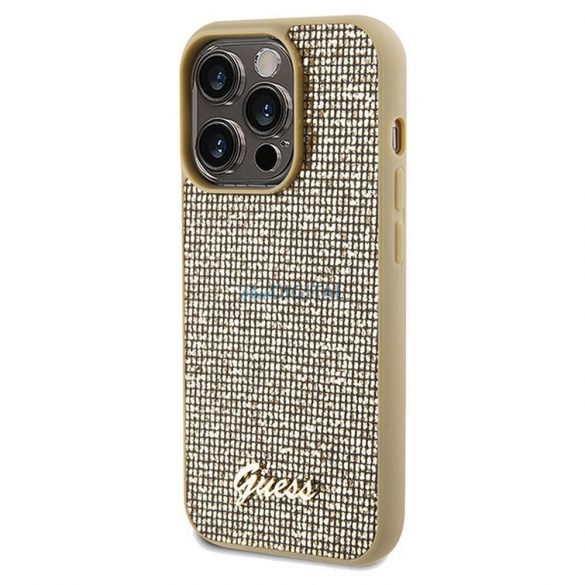 Husă originală GUESS GUHCP14LPMSDGSD pentru iPhone 14 Pro (Disco Script Metal / auriu)