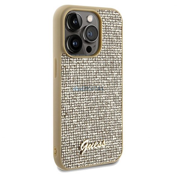 Husă originală GUESS GUHCP14LPMSDGSD pentru iPhone 14 Pro (Disco Script Metal / auriu)