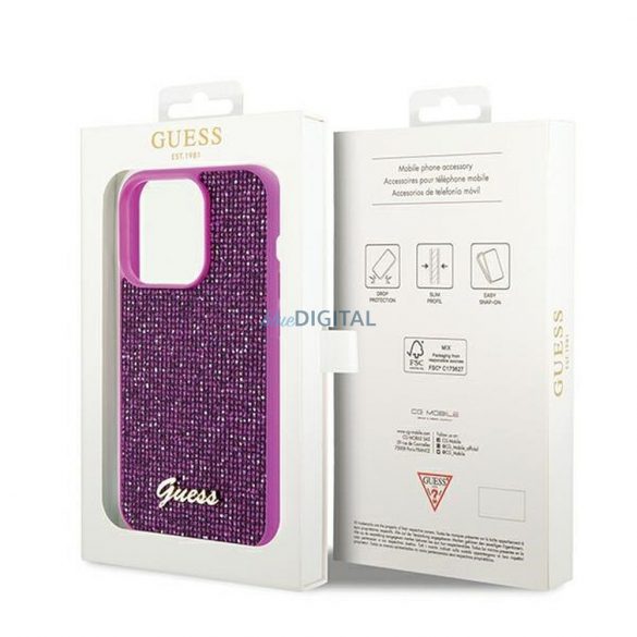 Husă originală GUESS GUHCP14LPMSDGSF pentru iPhone 14 Pro (Disco Script Metal/fuschia)