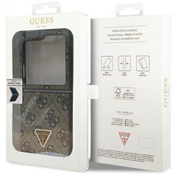 Carcasa originala GUESS GUHCZF5P4TDPW pentru Samsung Flip 5 (4G Triangle Strass / maro)