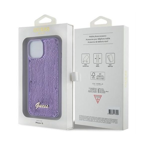 Husă GUESS pentru IPHONE 13 / 14 / 15 GUHCP15SPSFDGSU (Sequin Script Metal) violet