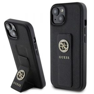 Husa GUESS pentru IPHONE 13 / 14 / 15 GUHCP15SPGSSADK (Grip Stand 4G Saffiano Strass) neagra