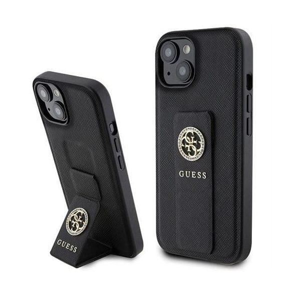 Husa GUESS pentru IPHONE 13 / 14 / 15 GUHCP15SPGSSADK (Grip Stand 4G Saffiano Strass) neagra