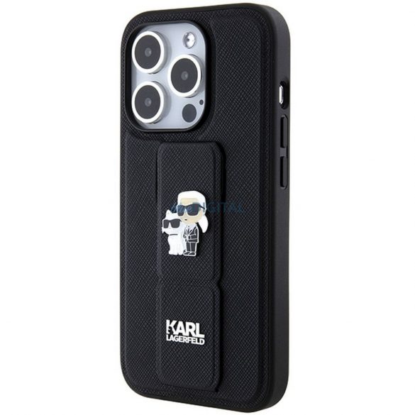 Carcasa originala KARL LAGERFELD KLHCP14LGSAKCPK pentru iPhone 14 Pro (Gripstand Saffiano KC PIN / negru)