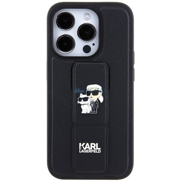 Carcasa originala KARL LAGERFELD KLHCP14LGSAKCPK pentru iPhone 14 Pro (Gripstand Saffiano KC PIN / negru)