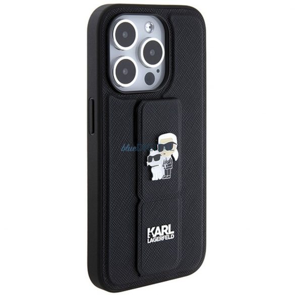 Carcasa originala KARL LAGERFELD KLHCP14LGSAKCPK pentru iPhone 14 Pro (Gripstand Saffiano KC PIN / negru)