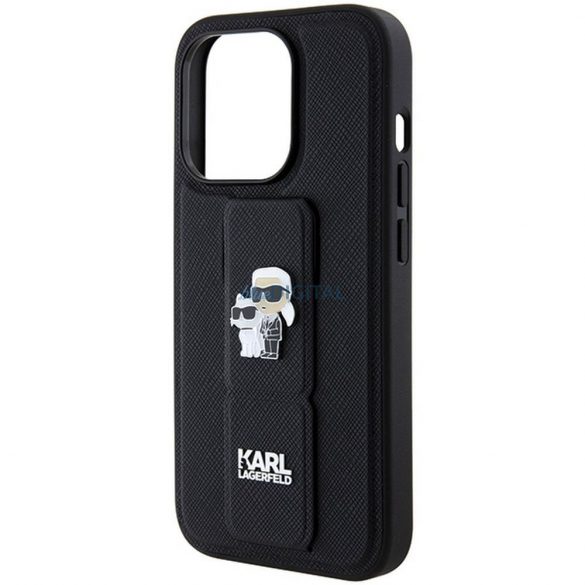 Carcasa originala KARL LAGERFELD KLHCP14LGSAKCPK pentru iPhone 14 Pro (Gripstand Saffiano KC PIN / negru)