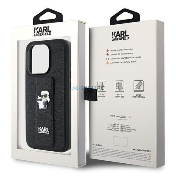 Carcasa originala KARL LAGERFELD KLHCP14LGSAKCPK pentru iPhone 14 Pro (Gripstand Saffiano KC PIN / negru)