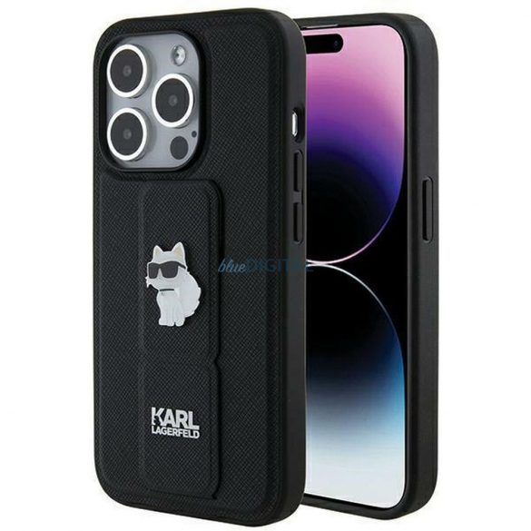 Husă originală KARL LAGERFELD KLHCP14LGSACHPK pentru iPhone 14 Pro (Gripstand Saffiano choupette PIN / negru)