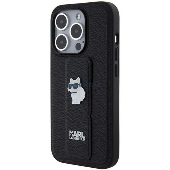 Husă originală KARL LAGERFELD KLHCP14LGSACHPK pentru iPhone 14 Pro (Gripstand Saffiano choupette PIN / negru)