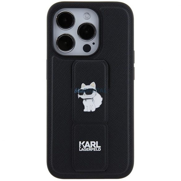 Husă originală KARL LAGERFELD KLHCP14LGSACHPK pentru iPhone 14 Pro (Gripstand Saffiano choupette PIN / negru)