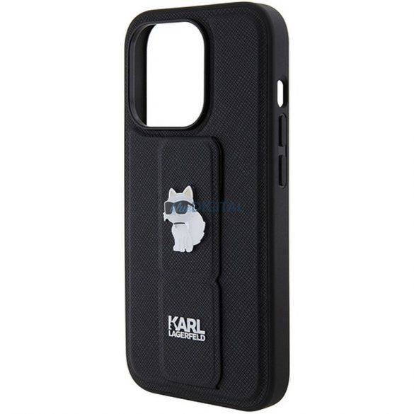 Husă originală KARL LAGERFELD KLHCP14LGSACHPK pentru iPhone 14 Pro (Gripstand Saffiano choupette PIN / negru)