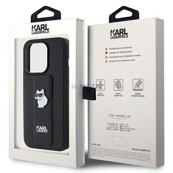 Husă originală KARL LAGERFELD KLHCP14LGSACHPK pentru iPhone 14 Pro (Gripstand Saffiano choupette PIN / negru)